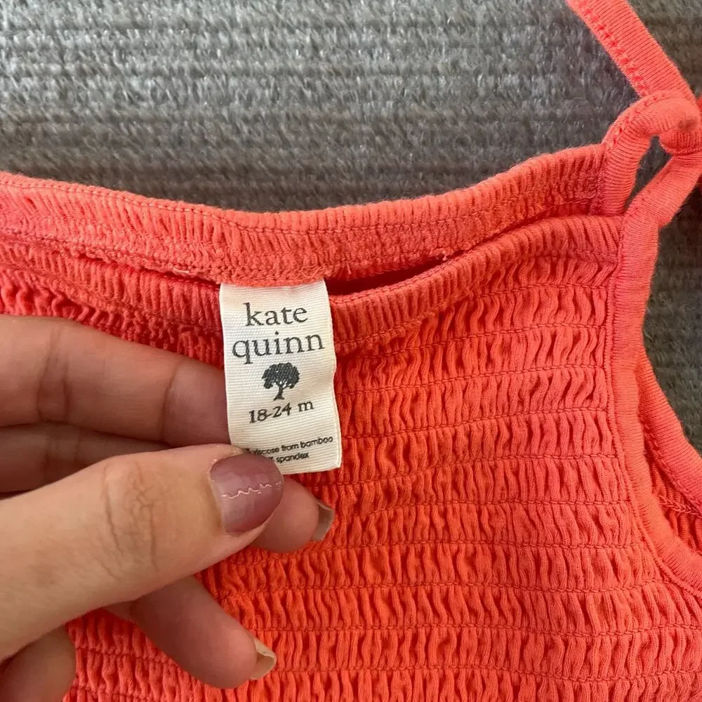 Kate Quinn‎ Smocked One Piece Tank Top 18-24Month Coral Orange Tie Sleeve Bamboo